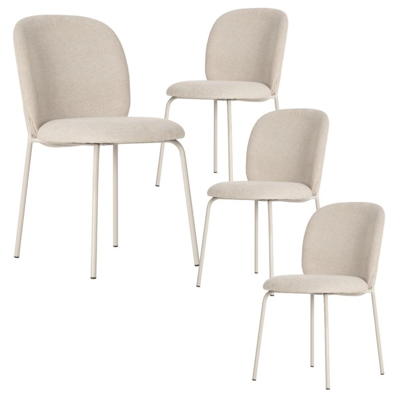 Lot de 4 chaises en tissu polyester doux beige et pieds en métal laqué crème - DARRIS