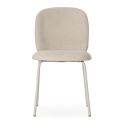 Lot de 4 chaises en tissu polyester doux beige et pieds en métal laqué crème - DARRIS