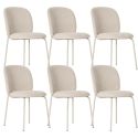 Lot de 6 chaises en tissu polyester doux beige et pieds en métal laqué crème - DARRIS