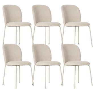 Lot de 6 chaises en tissu polyester doux beige et pieds en métal laqué crème - DARRIS