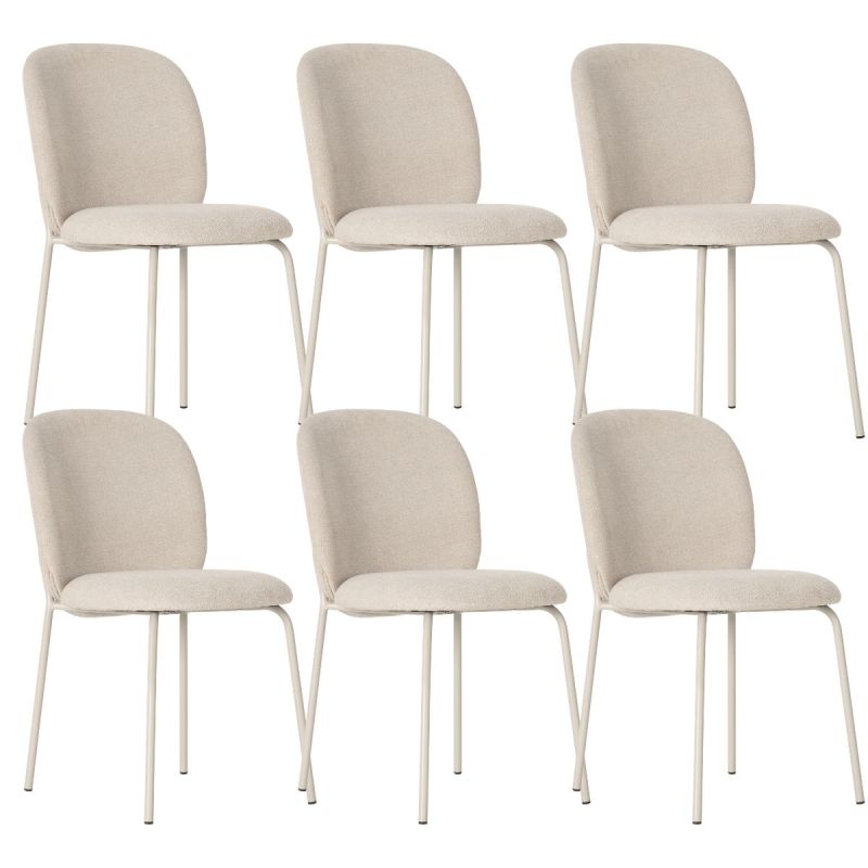Lot de 6 chaises en tissu polyester doux beige et pieds en métal laqué crème - DARRIS