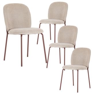 Lot de 4 chaises en tissu polyester doux beige et pieds en métal laqué terracotta - DARRIS