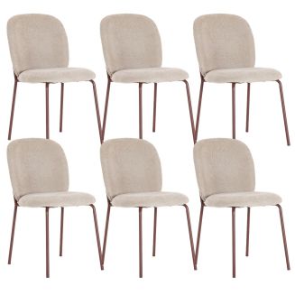 Lot de 6 chaises en tissu polyester doux beige et pieds en métal laqué terracotta - DARRIS