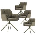 Lot de 4 fauteuils de table pivotants en tissu chenille avec surpiqûres vert - KIOKO
