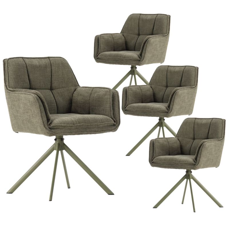 Lot de 4 fauteuils de table pivotants en tissu chenille avec surpiqûres vert - KIOKO