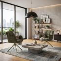 Lot de 4 fauteuils de table pivotants en tissu chenille avec surpiqûres vert - KIOKO