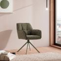 Lot de 4 fauteuils de table pivotants en tissu chenille avec surpiqûres vert - KIOKO