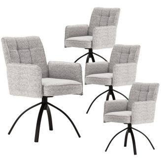 Lot de 4 fauteuils de table pivotants en tissu chenille gris pied design métal noir - CLAUDE