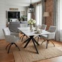 Lot de 4 fauteuils de table pivotants en tissu chenille gris pied design métal noir - CLAUDE
