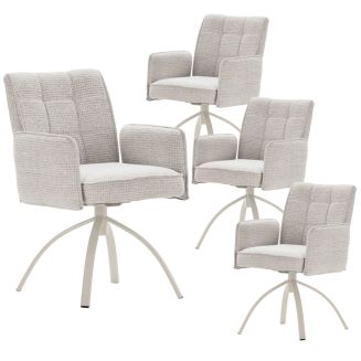 Lot de 4 fauteuils de table pivotants en tissu chenille beige pied design métal crème - CLAUDE