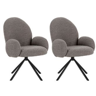 Lot de 2 chaises pivotantes tissu bouclettes gris clair pied métal noir - MORENO