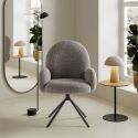 Lot de 4 chaises pivotantes tissu bouclettes gris clair pied métal noir - MORENO