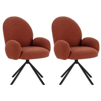 Lot de 2 chaises pivotantes tissu bouclettes brique pied métal noir - MORENO