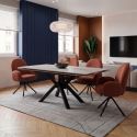 Lot de 2 chaises pivotantes tissu bouclettes brique pied métal noir - MORENO