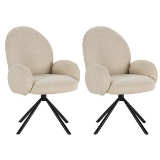 Lot de 2 chaises pivotantes tissu bouclettes crème pied métal noir - MORENO