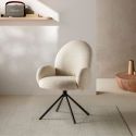 Lot de 2 chaises pivotantes tissu bouclettes crème pied métal noir - MORENO