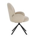 Lot de 4 chaises pivotantes tissu bouclettes crème pied métal noir - MORENO