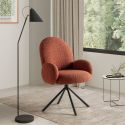 Lot de 4 chaises pivotantes tissu bouclettes brique pied métal noir - MORENO