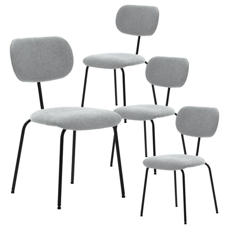 Lot de 4 chaises tissu maille douce gris arrière dossier bois pieds métal noir - DARLENE