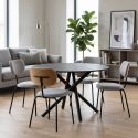 Lot de 4 chaises tissu maille douce gris arrière dossier bois pieds métal noir - DARLENE