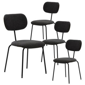 Lot de 4 chaises tissu maille douce noir arrière dossier bois pieds métal noir - DARLENE
