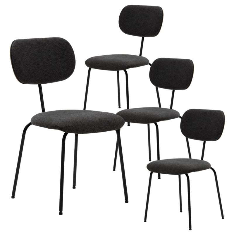 Lot de 4 chaises tissu maille douce noir arrière dossier bois pieds métal noir - DARLENE