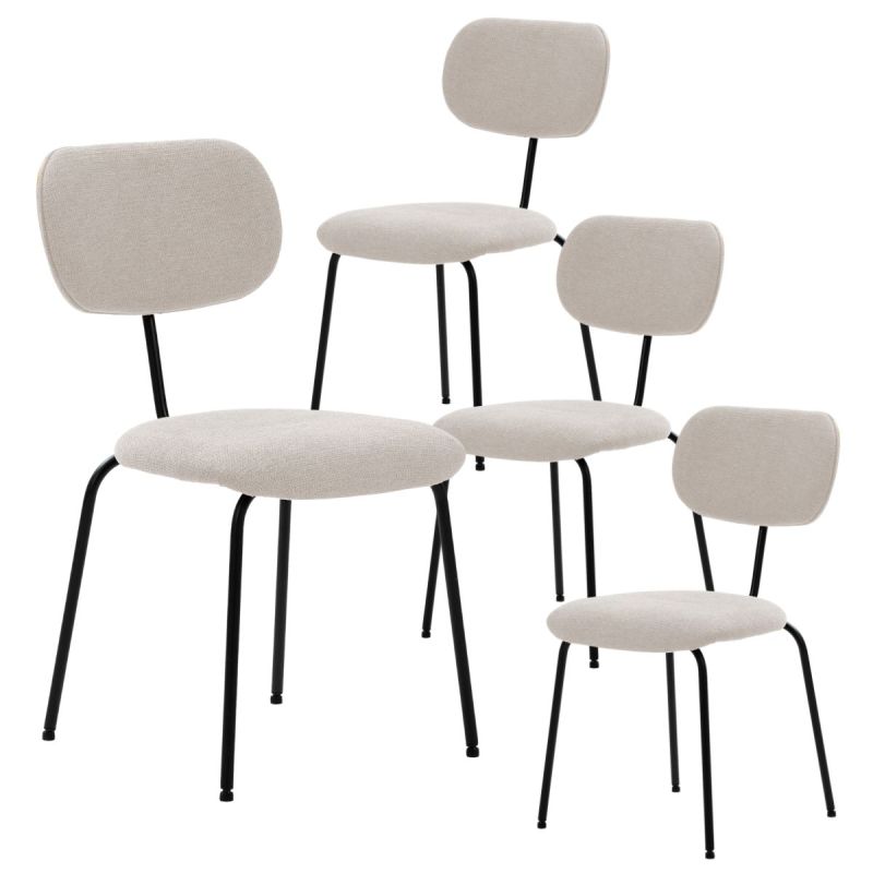 Lot de 4 chaises tissu maille douce beige arrière dossier bois pieds métal noir - DARLENE