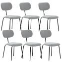 Lot de 6 chaises tissu maille douce gris arrière dossier bois pieds métal noir - DARLENE