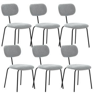 Lot de 6 chaises tissu maille douce gris arrière dossier bois pieds métal noir - DARLENE