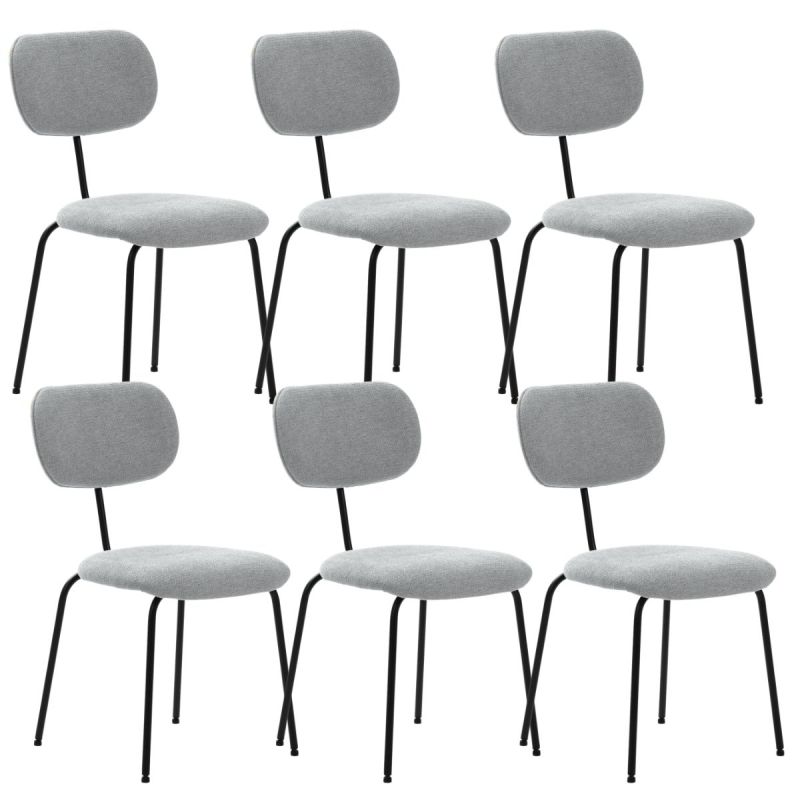 Lot de 6 chaises tissu maille douce gris arrière dossier bois pieds métal noir - DARLENE