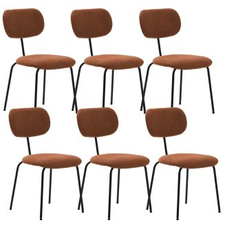 Lot de 6 chaises tissu maille douce brique arrière dossier bois pieds métal noir - DARLENE