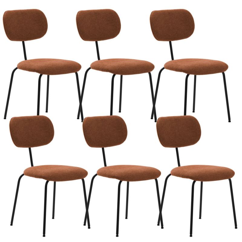 Lot de 6 chaises tissu maille douce brique arrière dossier bois pieds métal noir - DARLENE