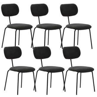 Lot de 6 chaises tissu maille douce noir arrière dossier bois pieds métal noir - DARLENE