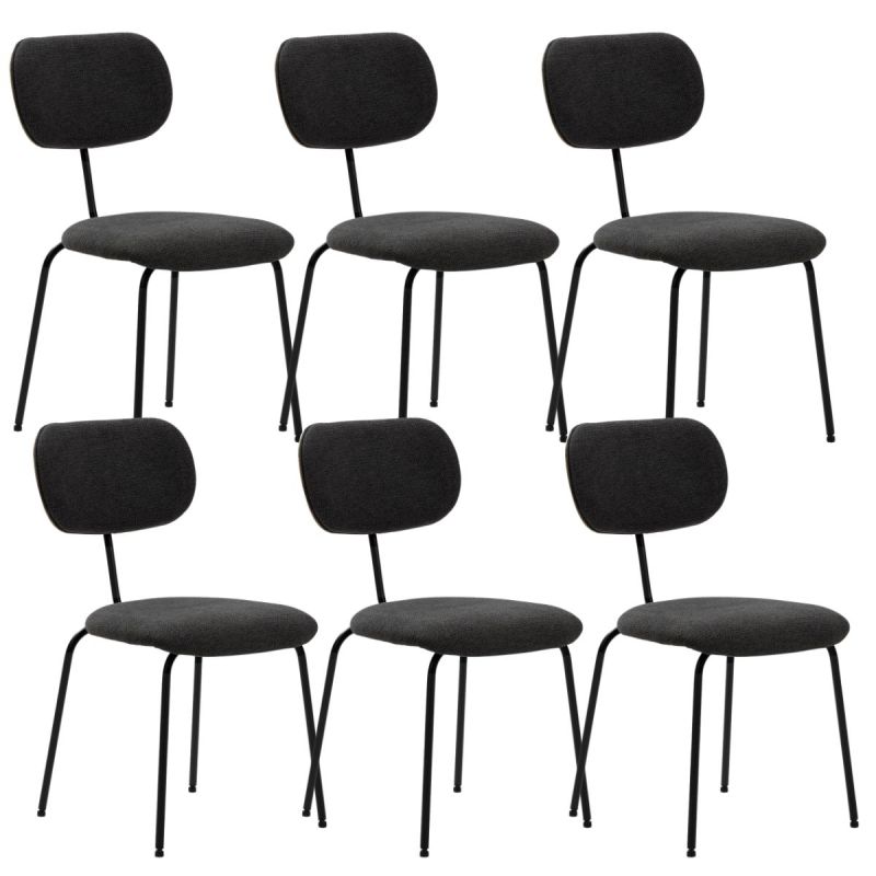 Lot de 6 chaises tissu maille douce noir arrière dossier bois pieds métal noir - DARLENE