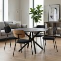Lot de 6 chaises tissu maille douce noir arrière dossier bois pieds métal noir - DARLENE