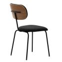 Lot de 6 chaises tissu maille douce noir arrière dossier bois pieds métal noir - DARLENE