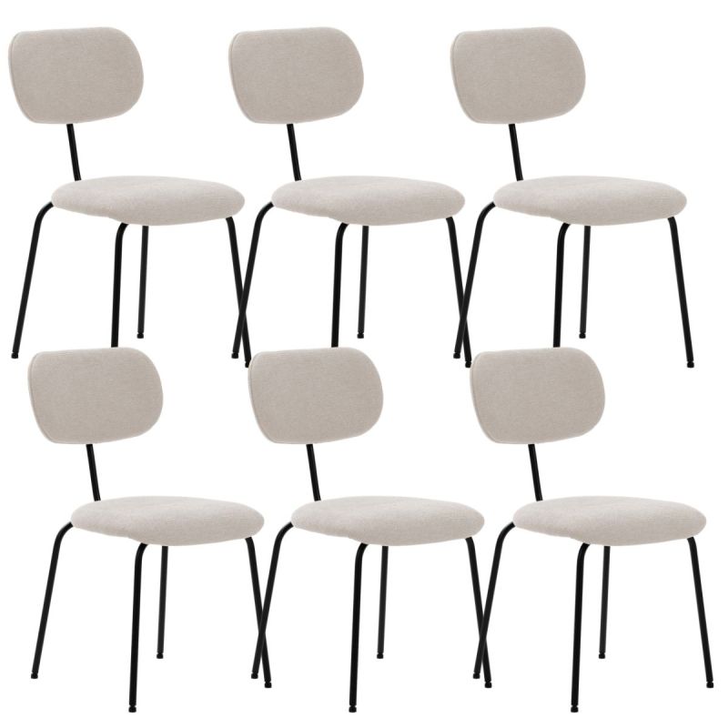 Lot de 6 chaises tissu maille douce beige arrière dossier bois pieds métal noir - DARLENE