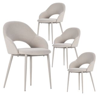 Lot de 4 chaises enveloppantes en tissu maille beige pieds métal crème - LAYANI