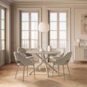 Lot de 4 chaises enveloppantes en tissu maille beige pieds métal crème - LAYANI