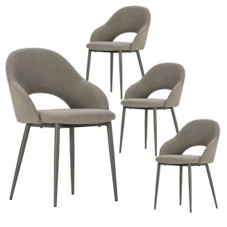 Lot de 4 chaises enveloppantes en tissu maille et pieds métal vert - LAYANI