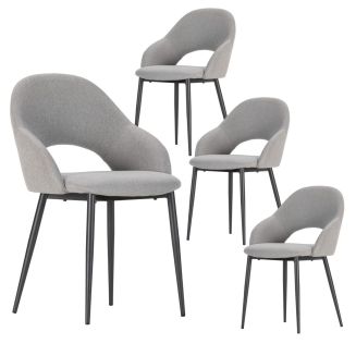 Lot de 4 chaises enveloppantes en tissu maille perle pieds métal gris - LAYANI