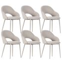 Lot de 6 chaises enveloppantes en tissu maille beige pieds métal crème - LAYANI