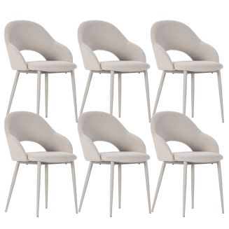 Lot de 6 chaises enveloppantes en tissu maille beige pieds métal crème - LAYANI