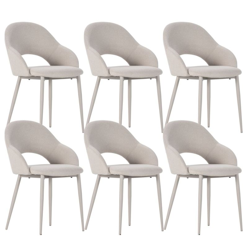 Lot de 6 chaises enveloppantes en tissu maille beige pieds métal crème - LAYANI