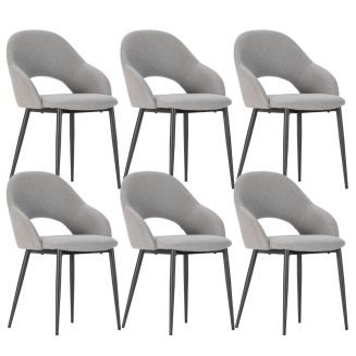 Lot de 6 chaises enveloppantes en tissu maille perle pieds métal gris - LAYANI