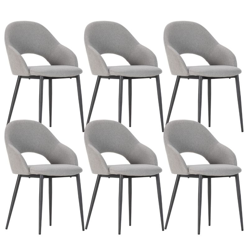 Lot de 6 chaises enveloppantes en tissu maille perle pieds métal gris - LAYANI
