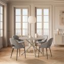 Lot de 6 chaises enveloppantes en tissu maille perle pieds métal gris - LAYANI