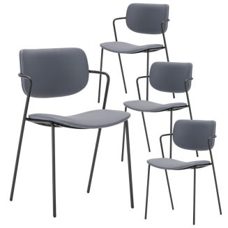 Lot de 4 chaises structure métal noir assise et dossier en PU gris bleuté - AKIMA