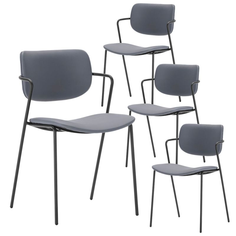 Lot de 4 chaises structure métal noir assise et dossier en PU gris bleuté - AKIMA