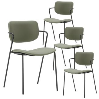 Lot de 4 chaises structure métal noir assise et dossier en PU vert - AKIMA